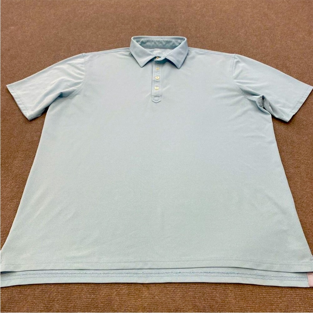 Johnnie-O Polo Shirt Men Large Blue Surfer Logo Performance Stretch Short Sleeve